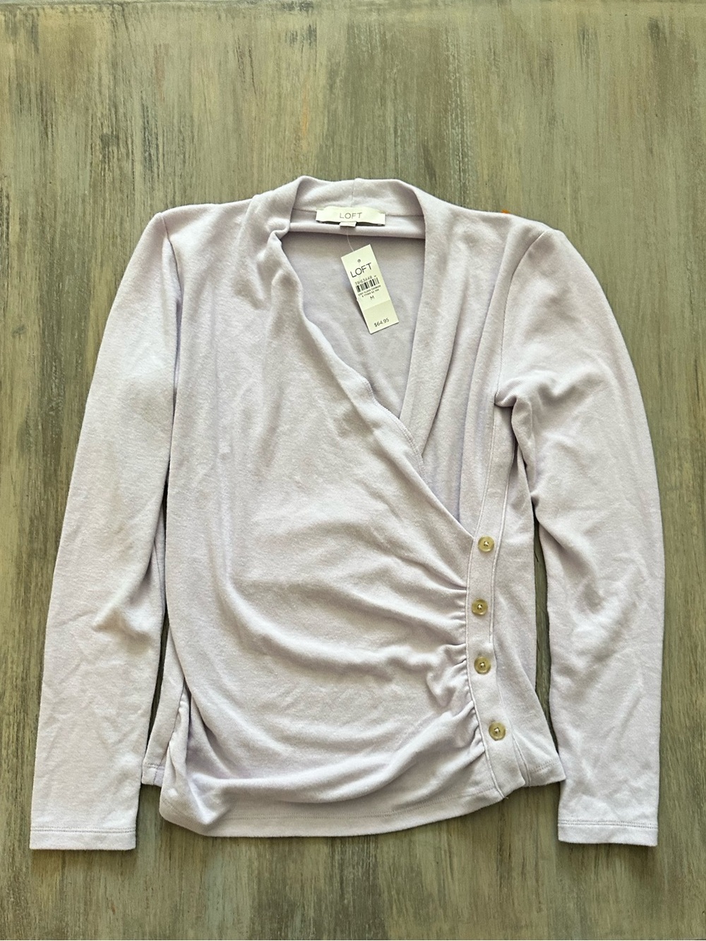 LOFT Pale Lavender Wrap-Style Top with Side Button Details